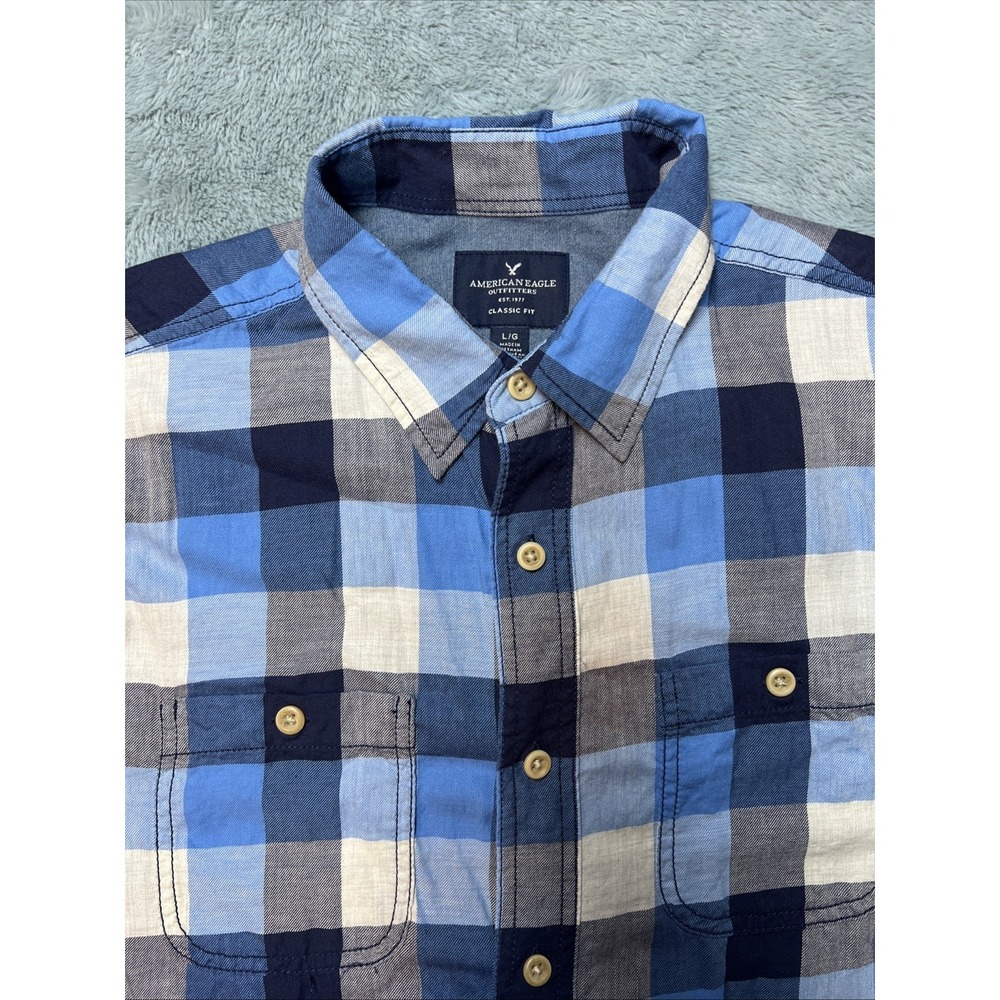 American Eagle Long Sleeve Button Up Shirt Men's LG Colorblock Plaid